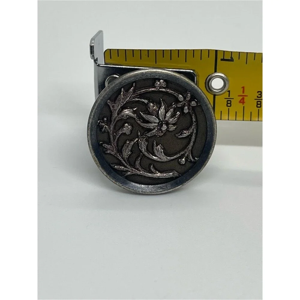Hand Crafted Antique Metal Silver Floral Button Adjustable Ring NWT OS